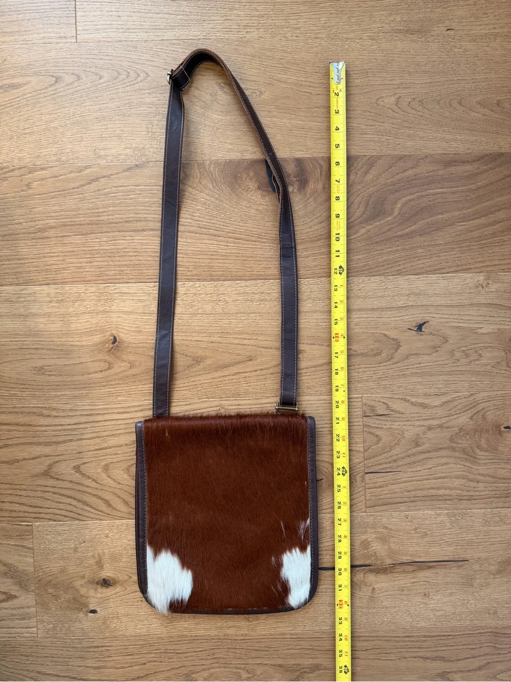 Leather-Trim Brown & White Cowhide Crossbody Bag